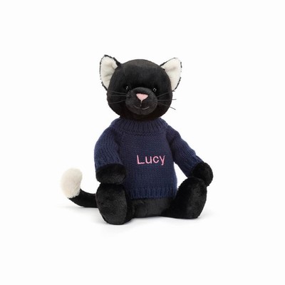 Jellycat Bashful Black Kitten with Navy Jumper New Zealand | GSNIK4725